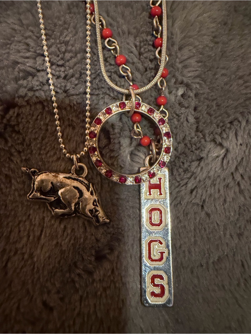 University of Arkansas Red and Silver Layered Pendant Necklace
